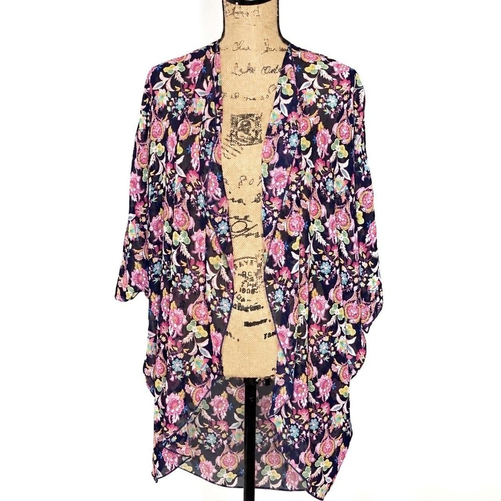 POETRY- Navy Blue Floral Kimono Cardigan size M/L